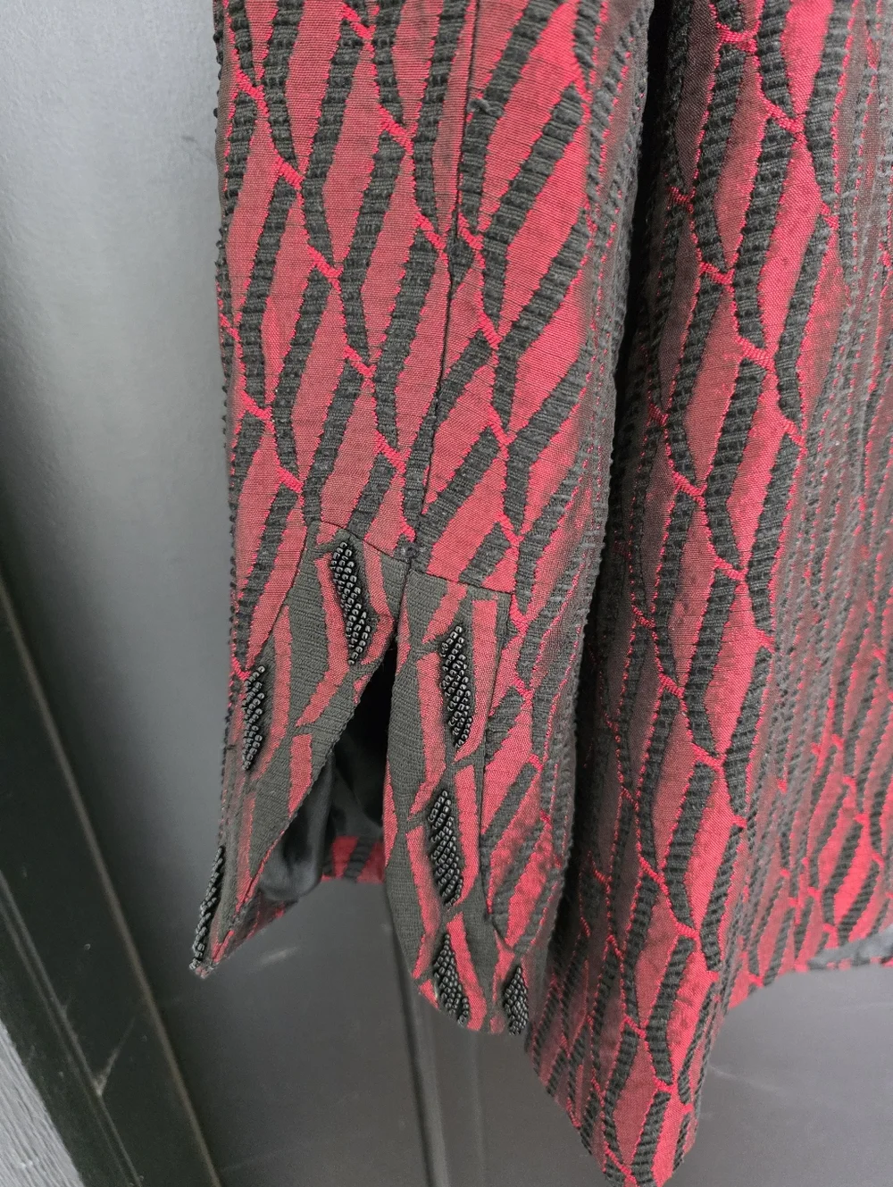 Donna Vinci Couture Jacket Size 8 Red Black Textured Blazer Button Front Career